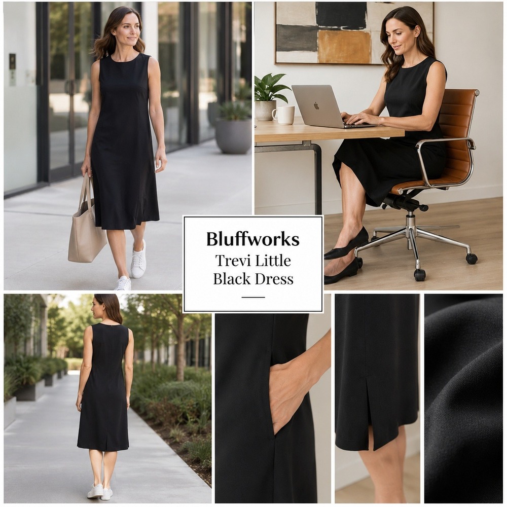 Bluffworks Trevi Dress Black Sleeveless Sheath Travel‎ Workwear Womens Size 12